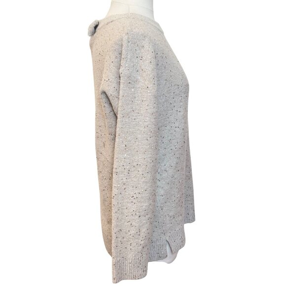 Karl Lagerfeld Paris Womens Sweater M Cream Gold Sequins‎ Keyhole Bow Clean Girl - Picture 5 of 10